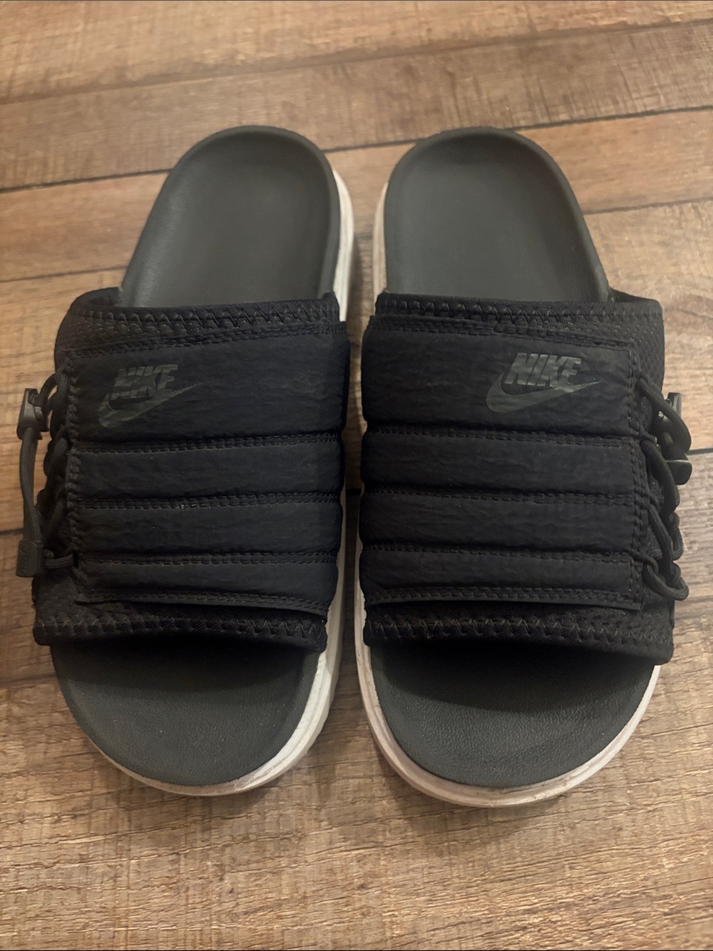 Nike Black and White Padded Slide Sandals with Adjustable Strap